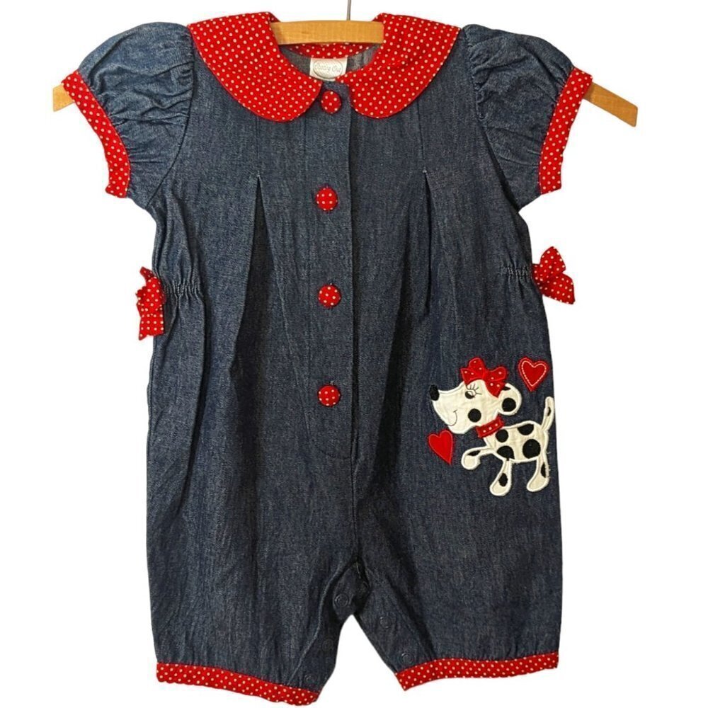 VTG One Piece Denim Puppy Dog Embroidered Sailor Starting Out Baby 6 Months‎
